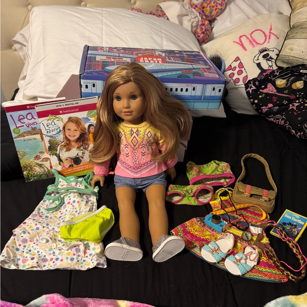 Fashion Doll Lea with Accessories - Blonde Hair, Pink and Blue Outfit